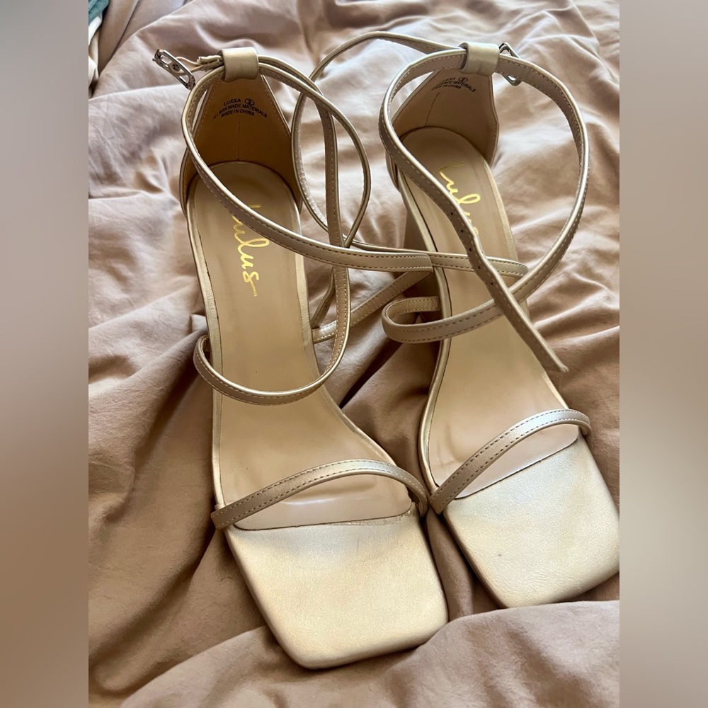 Lulus Luxxa Gold Strappy Wedge Sandals - Size 9 - Picture 2 of 3